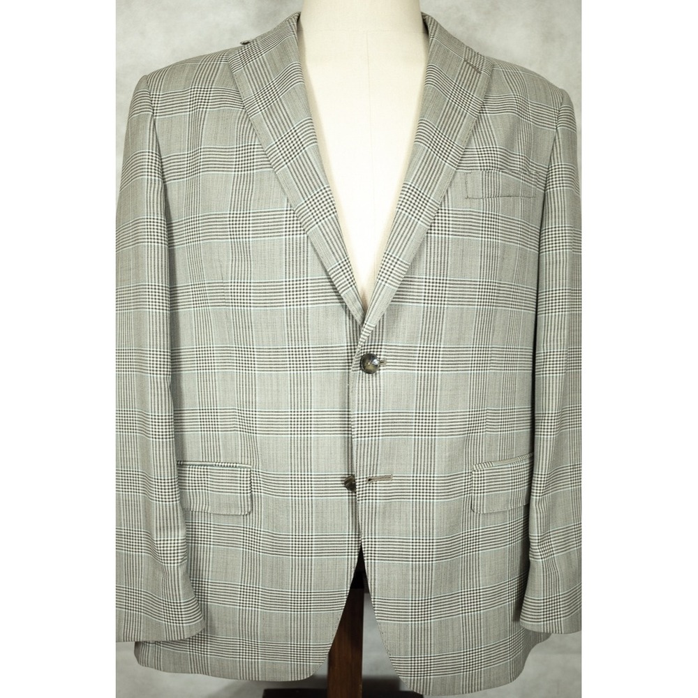 Hart Schaffner Marx Grey Glen Plaid Lightweight Wool Sport Coat 44R Made in USA